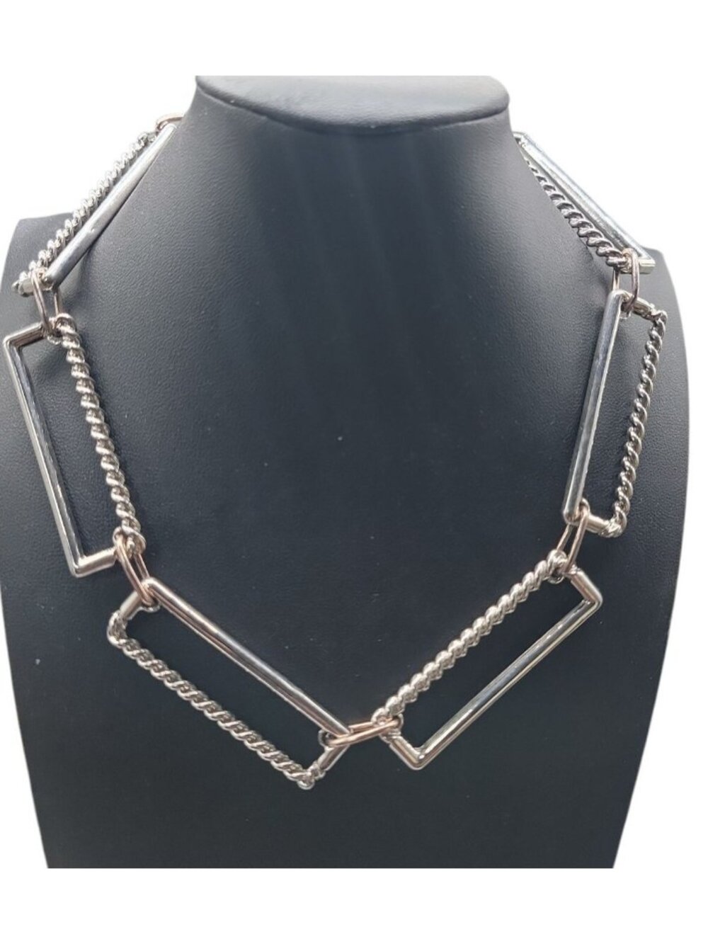 Open Edit Jumbo Link Collar Necklace Large Rectangle Statement Silver Tone 17"